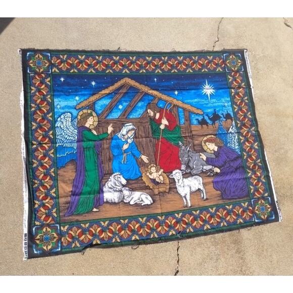 Vtg Cranston Print Works Fabric Panel Nativity 2004 Manger Christmas Sewing - Picture 1 of 5